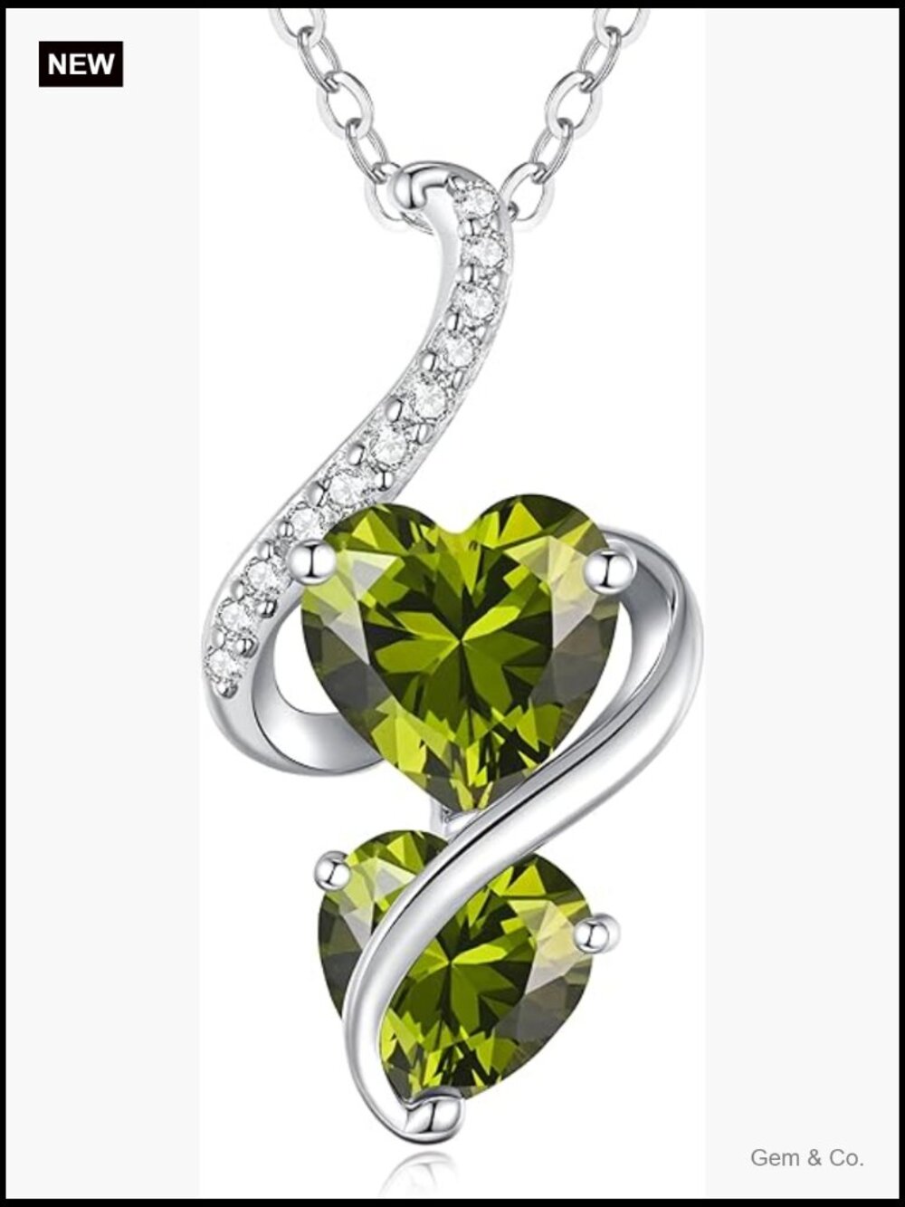 925 Sterling Silver Double Heart Birthstone Necklace Pendant for Women